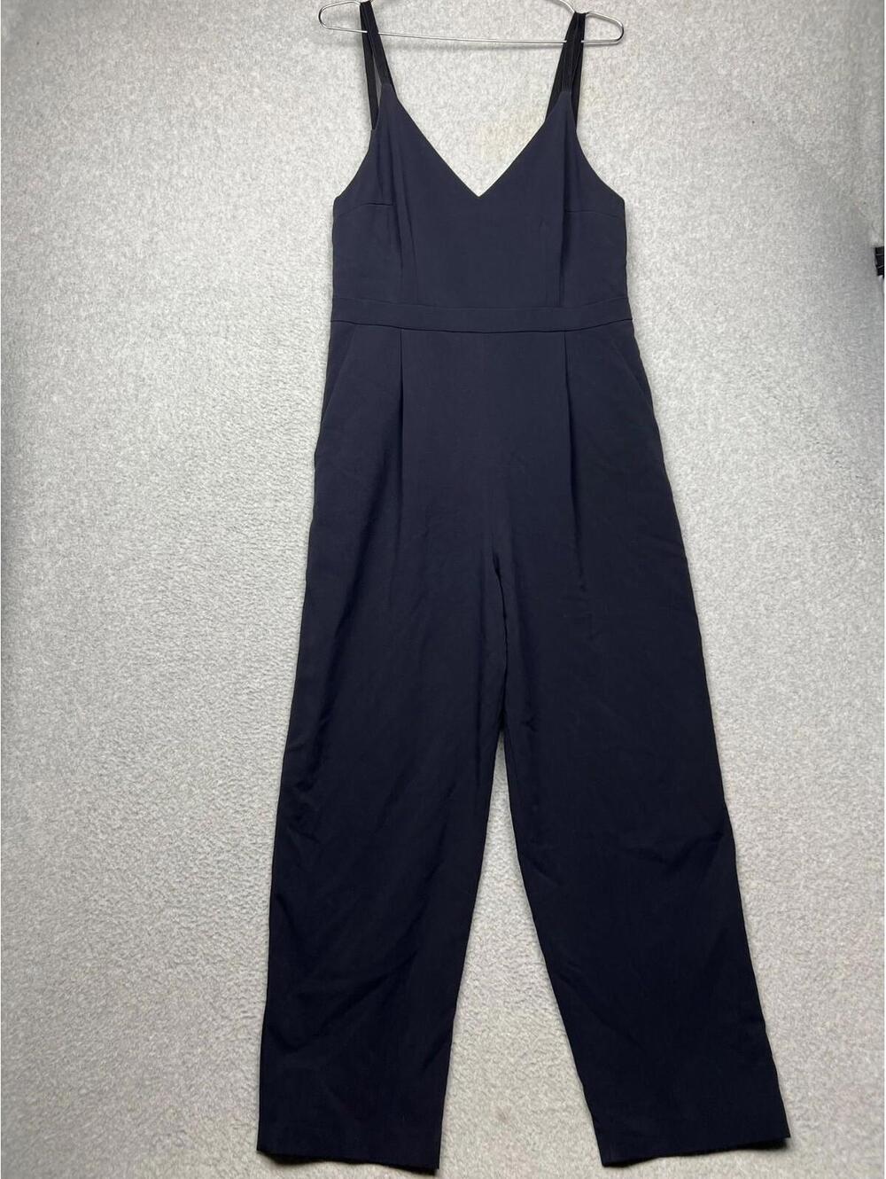 French Connection Pleated Jumpsuit Womens 10 Navy Minimalist Career Work Office